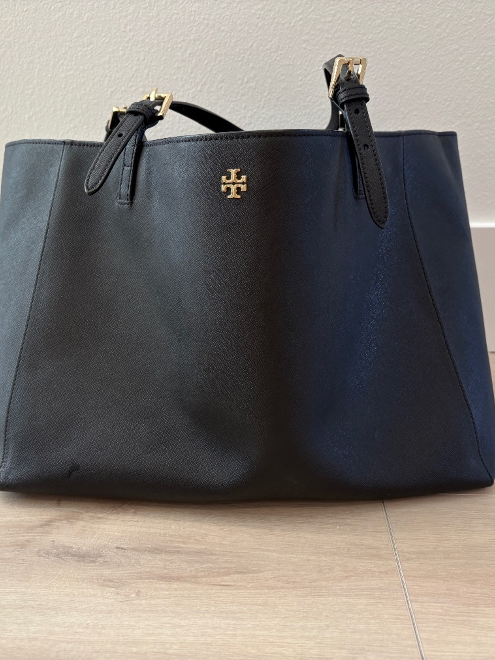 Tory Burch Large Leather Work Tote Black Zip Top Laptop Bag Pre-Owned